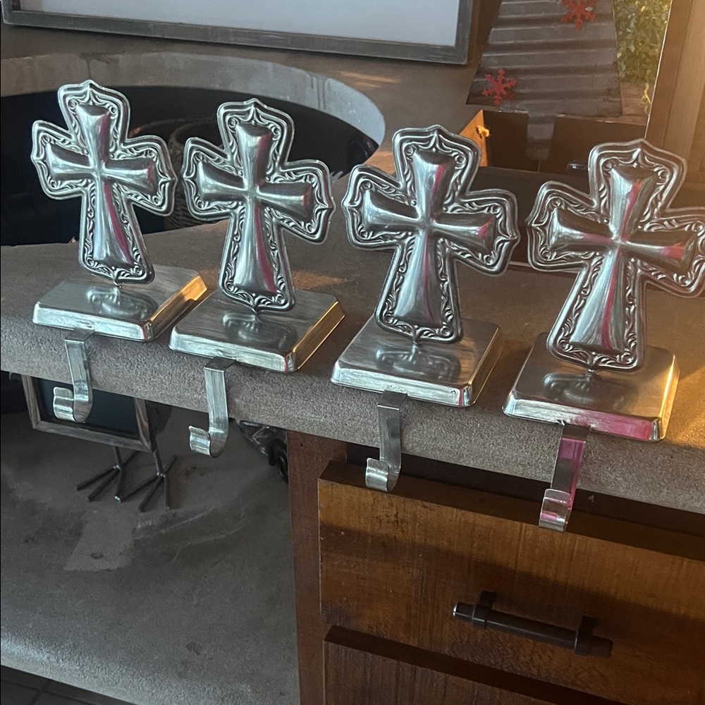 Silver Pewter Cross Stocking Holders set of 4 Christmas